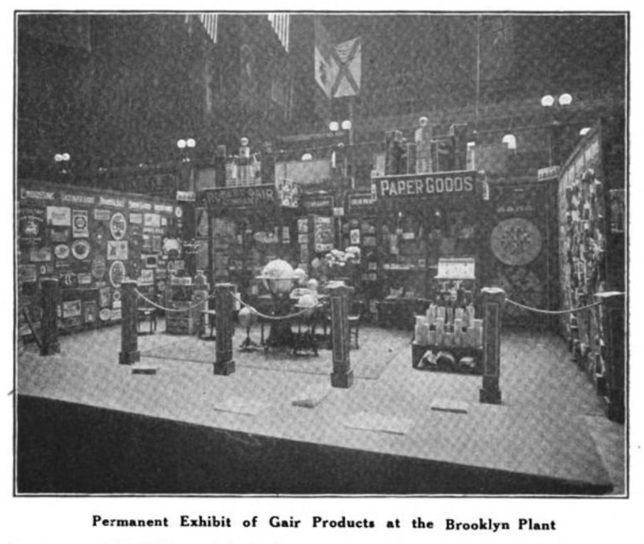 The Brooklyn plant featured a permanent exhibit displaying a wide variety of products produced by the company (internally referred to as "Gaircraft") – the legacy of Robert Gair